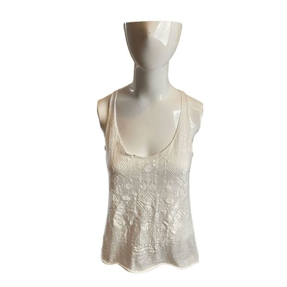 Zara Trafaluc Tank Stop Sheer Sz S Geometric Pattern White EUC - Picture 1 of 6